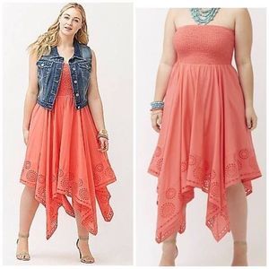 Lane Bryant Handkerchief Hem Coral Strapless Dress 26/28 26W 4X
